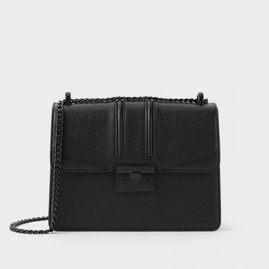 Charles Keith Chain Flap Shoulder Bag Ultramatteblack